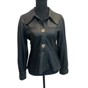 Zara black faux leather vegan pleather long sleeve peplum blouse Sz S